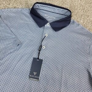 NWT Maelreg Mens Large Black White Geometric Performance Stretch Polo SS